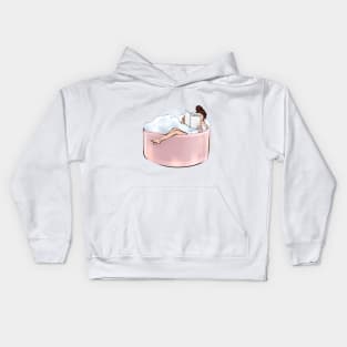 Relaxed woman taking bath reading fashion magazine Kids Hoodie